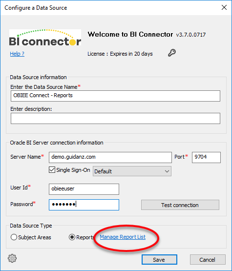 BI Connector OBIEE Reports DSN
