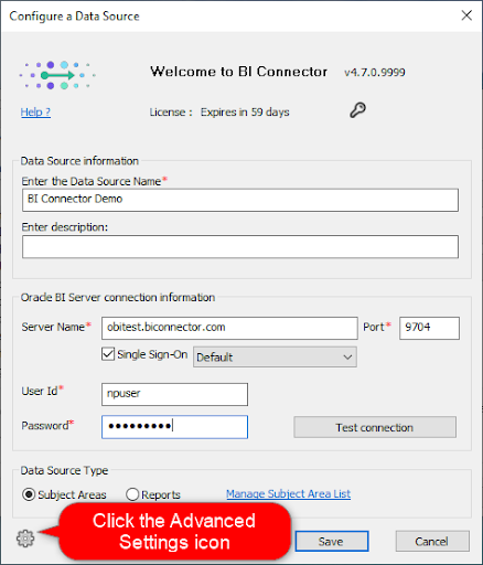 BI Connector Advanced Settings