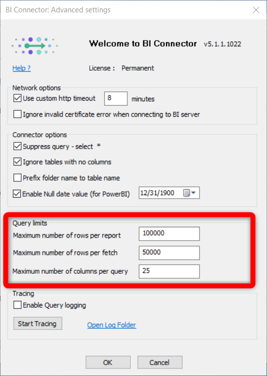 BI Connector Advanced Settings for optimizing query performance