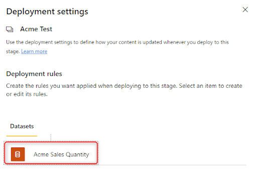 Click on the dataset shown to point it to the test environment