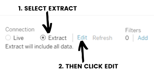 Data source tab in Tableau for configuring Incremental Refresh