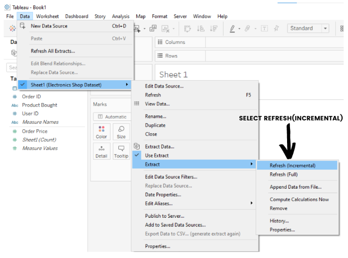 Steps to follow to perform an Incremental Refresh in Tableau