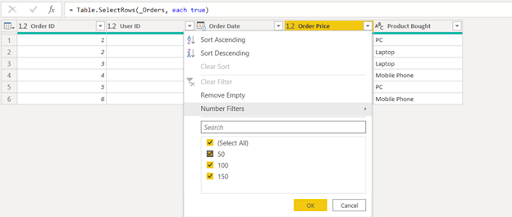 Simple sort function through query folding